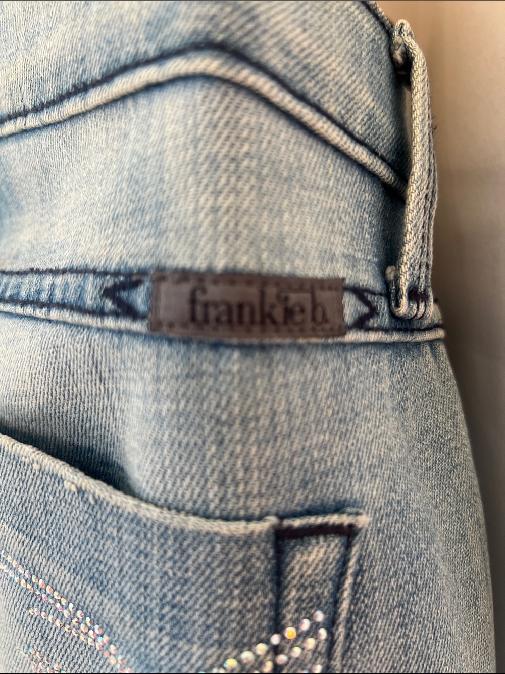 Frankie B Light Blue Women's Denim Jeans - with Rhinestone pockets - Picture 3 of 6